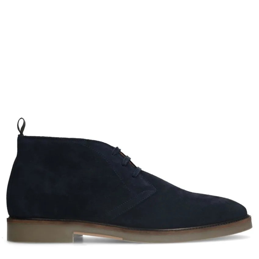 Manfield Blauwe suède veterboots^Heren Boots