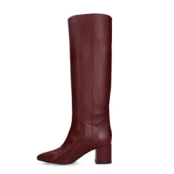 Manfield Bordeaux rode hoge leren laarzen met hak^DAMES Laarzen