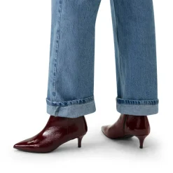 Manfield Bordeaux rode lak leren enkellaarsjes met hak^DAMES Enkellaarsjes