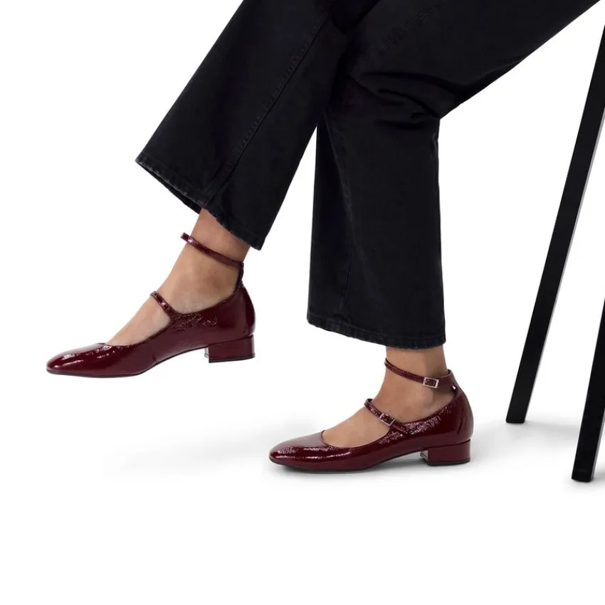 Manfield Bordeaux rode lak leren Mary Jane pumps^DAMES Pumps