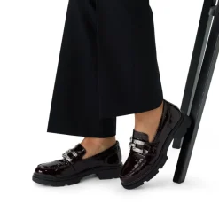 Manfield Bordeaux rode lakleren loafers^DAMES Loafers