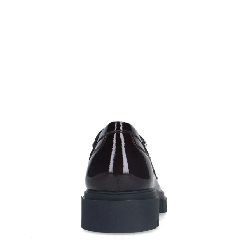 Manfield Bordeaux rode lakleren loafers^DAMES Loafers