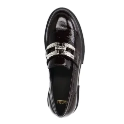 Manfield Bordeaux rode lakleren loafers^DAMES Loafers
