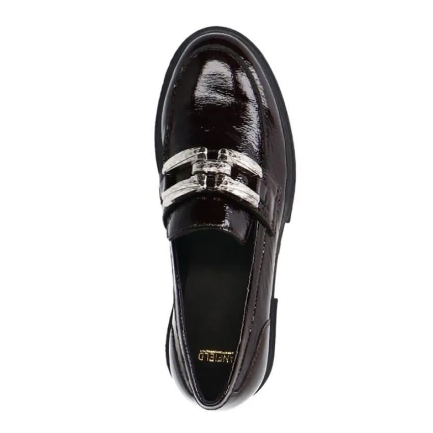 Manfield Bordeaux rode lakleren loafers^DAMES Loafers