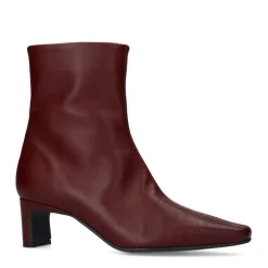 Manfield Bordeaux rode leren enkellaarsjes met hak^DAMES Enkellaarsjes