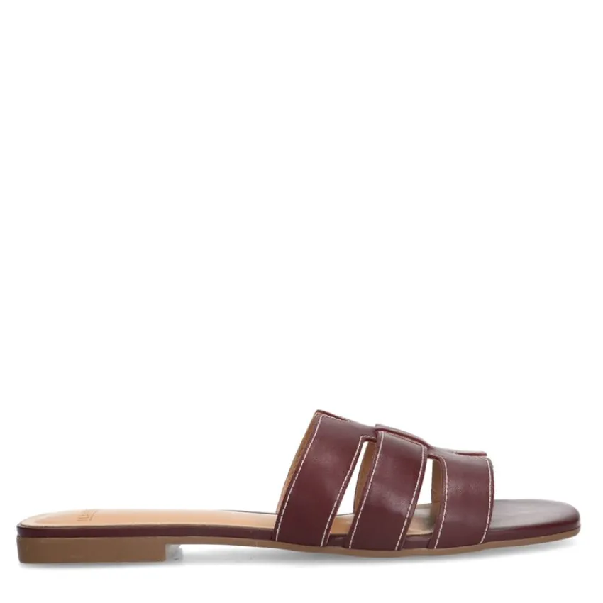 Manfield Bordeaux rode leren slippers^DAMES Slippers