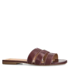 Manfield Bordeaux rode leren slippers^DAMES Slippers