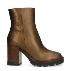 Manfield Bronskleurige leren enkellaarsjes^DAMES Enkellaarsjes