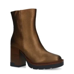 Manfield Bronskleurige leren enkellaarsjes^DAMES Enkellaarsjes