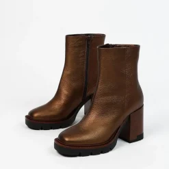 Manfield Bronskleurige leren enkellaarsjes^DAMES Enkellaarsjes