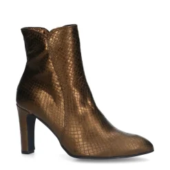 Manfield Bronskleurige leren enkellaarsjes met slangenprint^DAMES Enkellaarsjes