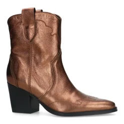Manfield Bronskleurige metallic leren cowboy laarzen^DAMES Enkellaarsjes