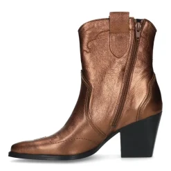 Manfield Bronskleurige metallic leren cowboy laarzen^DAMES Enkellaarsjes