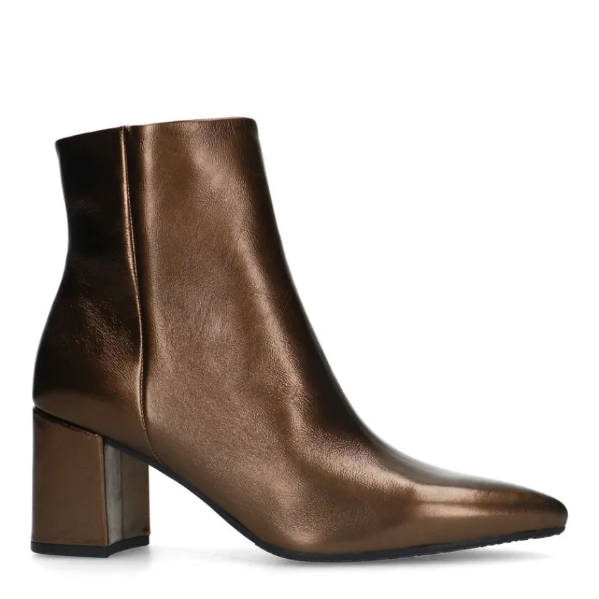 Manfield Bronzen leren enkellaarsjes met hak^DAMES Enkellaarsjes