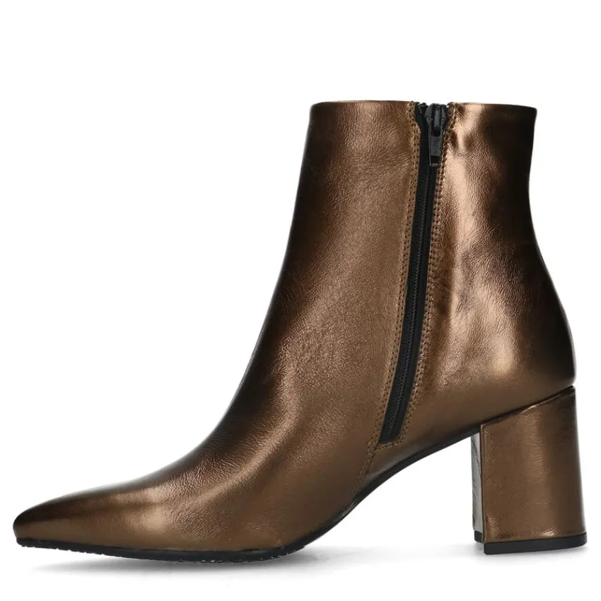 Manfield Bronzen leren enkellaarsjes met hak^DAMES Enkellaarsjes