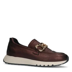Manfield Bronzen leren loafers met goudkleurige chain^DAMES Loafers