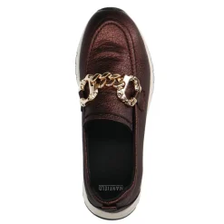 Manfield Bronzen leren loafers met goudkleurige chain^DAMES Loafers