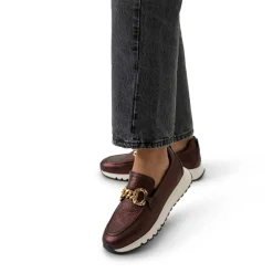 Manfield Bronzen leren loafers met goudkleurige chain^DAMES Loafers