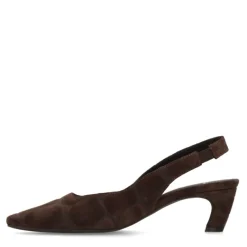 Manfield Bruin bedrukte suède slingbacks^DAMES Pumps|Slingbacks