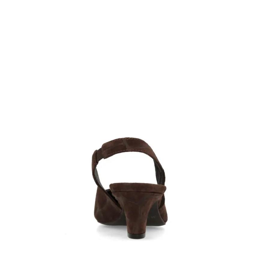 Manfield Bruin bedrukte suède slingbacks^DAMES Pumps|Slingbacks
