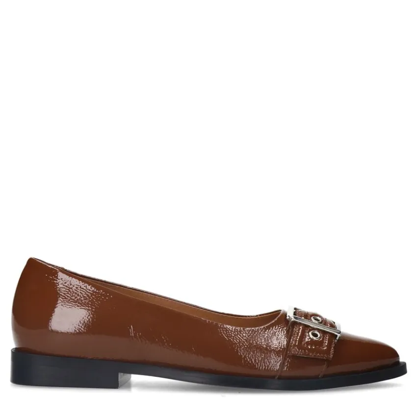 Manfield Bruine lakleren ballerina's^DAMES Loafers