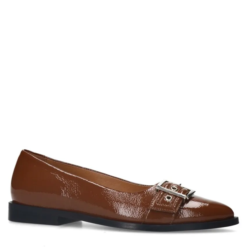 Manfield Bruine lakleren ballerina's^DAMES Loafers