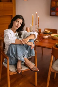 Manfield Bruine lakleren ballerina's^DAMES Loafers