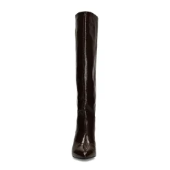 Manfield Bruine lakleren hoge laarzen met hak^DAMES Laarzen