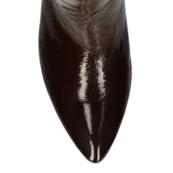 Manfield Bruine lakleren hoge laarzen met hak^DAMES Laarzen