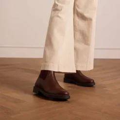 Manfield Bruine leren chelsea boots^DAMES Enkellaarsjes