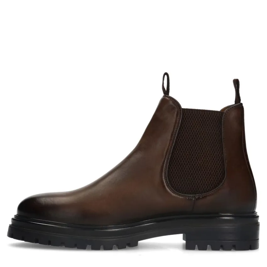 Manfield Bruine leren chelsea boots^Heren Boots