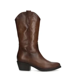 Manfield Bruine leren cowboy laarzen^DAMES Laarzen|Enkellaarsjes