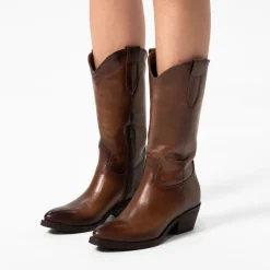 Manfield Bruine leren cowboy laarzen^DAMES Laarzen|Enkellaarsjes