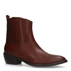 Manfield Bruine leren cowboy laarzen^DAMES Enkellaarsjes