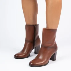 No Stress Bruine leren enkellaarsjes met hak^DAMES Enkellaarsjes