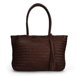 Manfield Bruine leren gevlochten handtas^ Handtassen