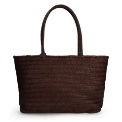 Manfield Bruine leren gevlochten handtas^ Handtassen