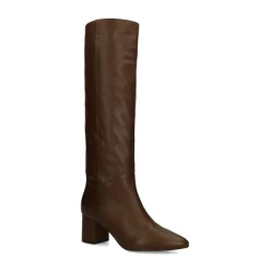 Manfield Bruine leren hoge laarzen met hak^DAMES Laarzen