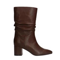 Manfield Bruine leren laarzen met hak^DAMES Laarzen