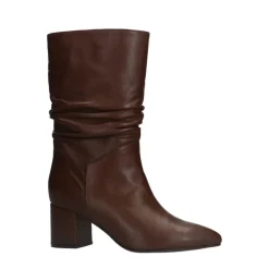 Manfield Bruine leren laarzen met hak^DAMES Laarzen