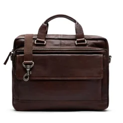 Manfield Bruine leren laptoptas^ Laptoptassen