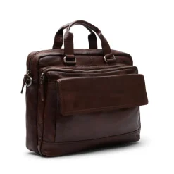 Manfield Bruine leren laptoptas^ Laptoptassen