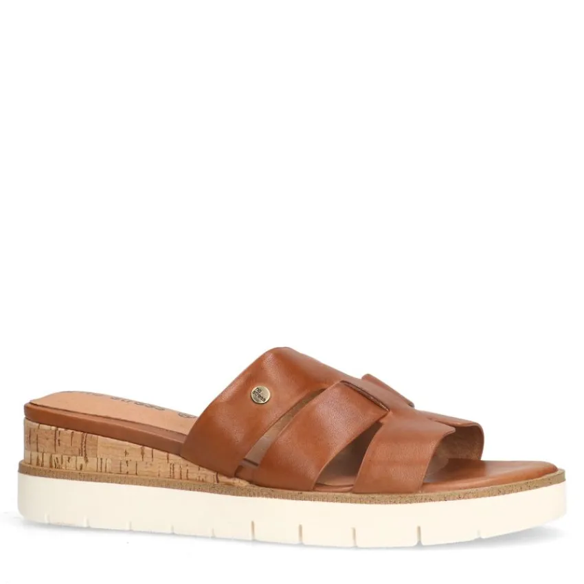 No Stress Bruine leren sandalen^DAMES Slippers