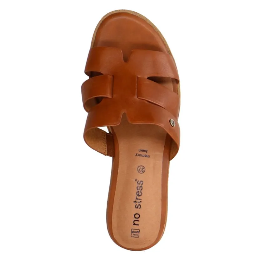 No Stress Bruine leren sandalen^DAMES Slippers