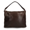 Manfield Bruine leren schoudertas met gevlochten details^ Schoudertassen