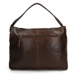 Manfield Bruine leren schoudertas met gevlochten details^ Schoudertassen