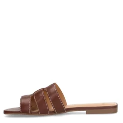 Manfield Bruine leren slippers^DAMES Slippers