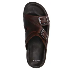 Manfield Bruine leren slippers^Heren Slippers & Sandalen