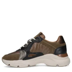 Manfield Bruine leren sneakers met details^DAMES Sneakers