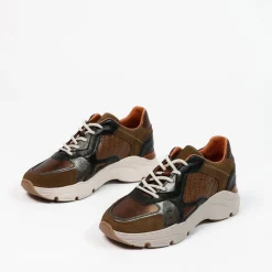 Manfield Bruine leren sneakers met details^DAMES Sneakers